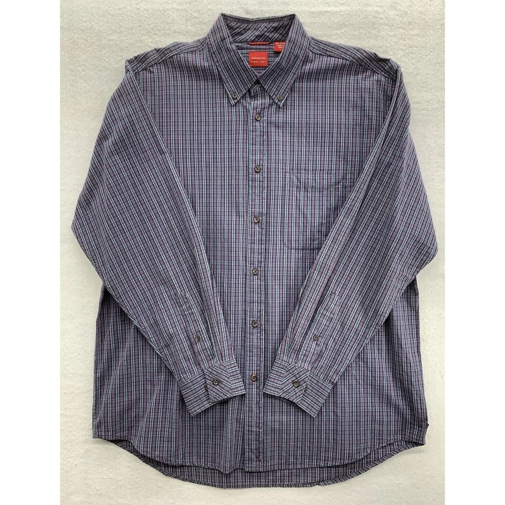 ARROW 100% Cotton Button Down Shirt Size Large Purple Long Sleeve